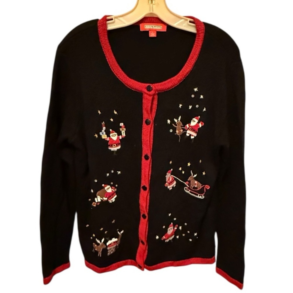 Holiday Traditions Black Christmas Cardigan Sweater